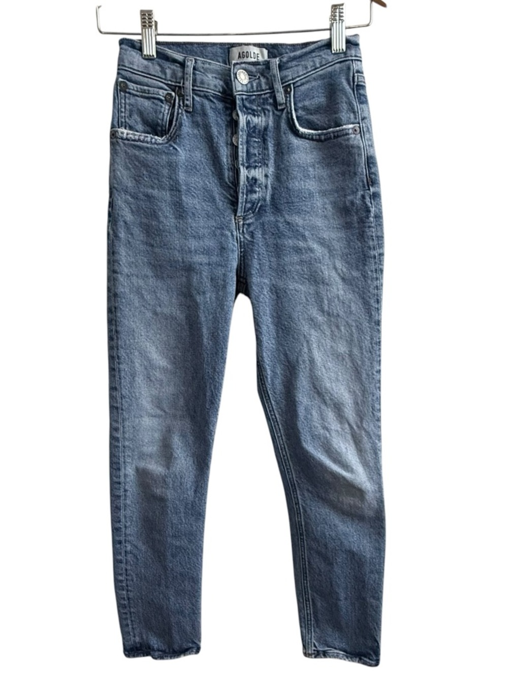 AGOLDE Riley Crop Jeans Size 23 High Rise Straight Leg Raw Hem Organic Cotton